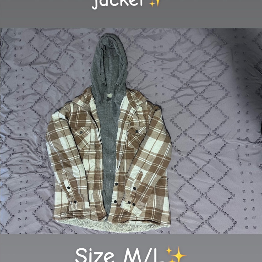 Brown Plaid Women's Jacket with Hoodie